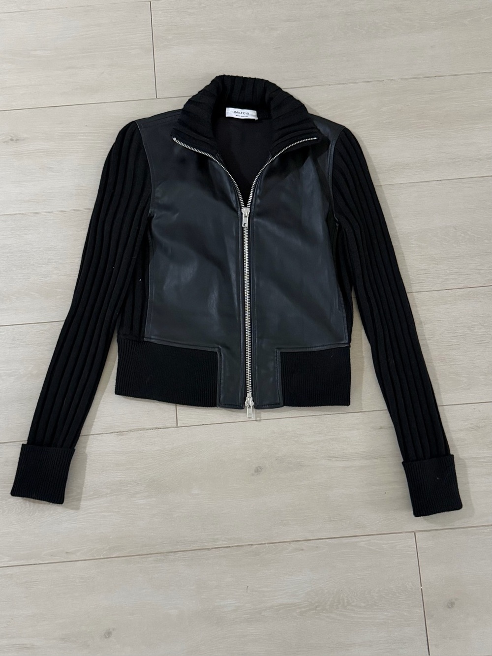 Bailey 44 Vegan Leather and Ribbed Knit Bomber Jacket Size Medium